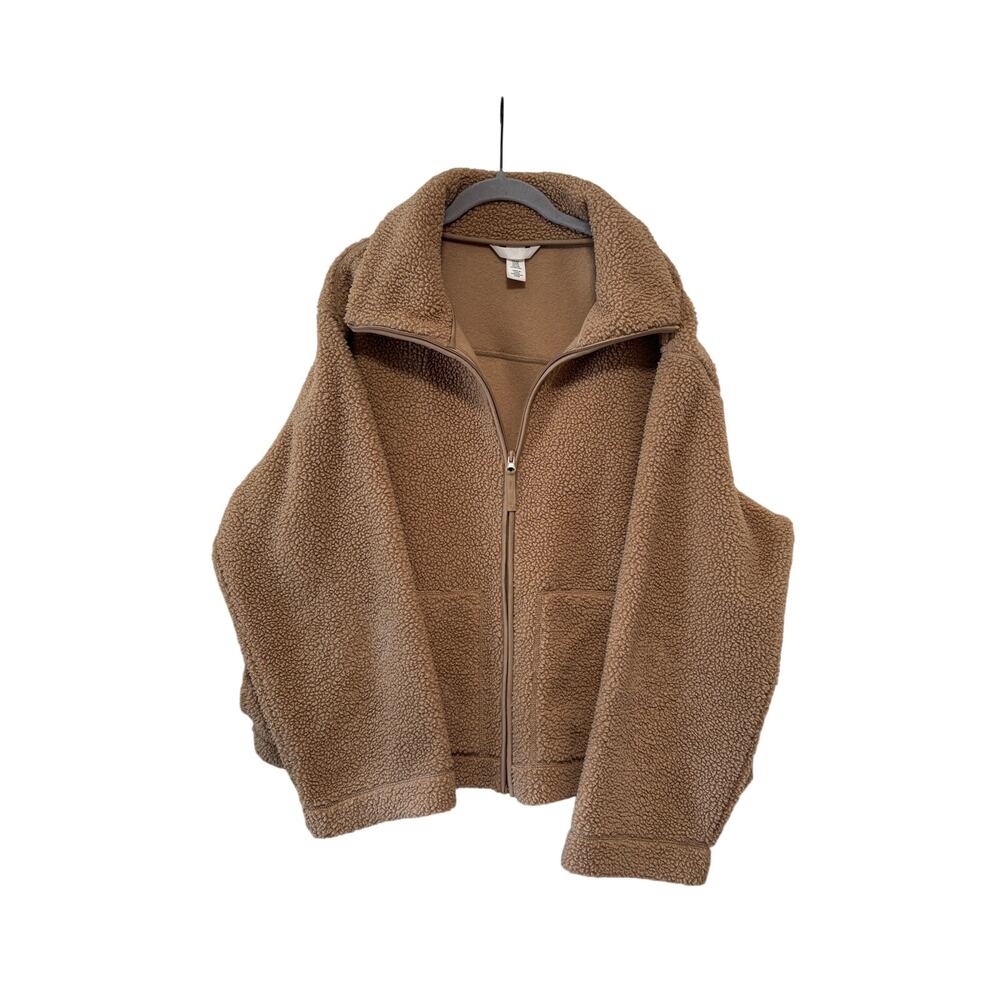 H&M Teddy Fleece Jacket Women’s XXL Brown Full Zip Sherpa Oversized Cozy - Picture 2 of 11